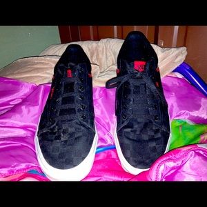 Black and red checked Vans